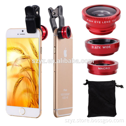 YZ301 Universal clip 3 In 1 wide Angle Macro Fisheye Mobile Phone Camera Lens For iPhone 4S 5S 6 For Samsung